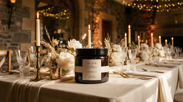 FOX & WOLF luxury candles and reed diffusers styled as elegant wedding table centrepieces
