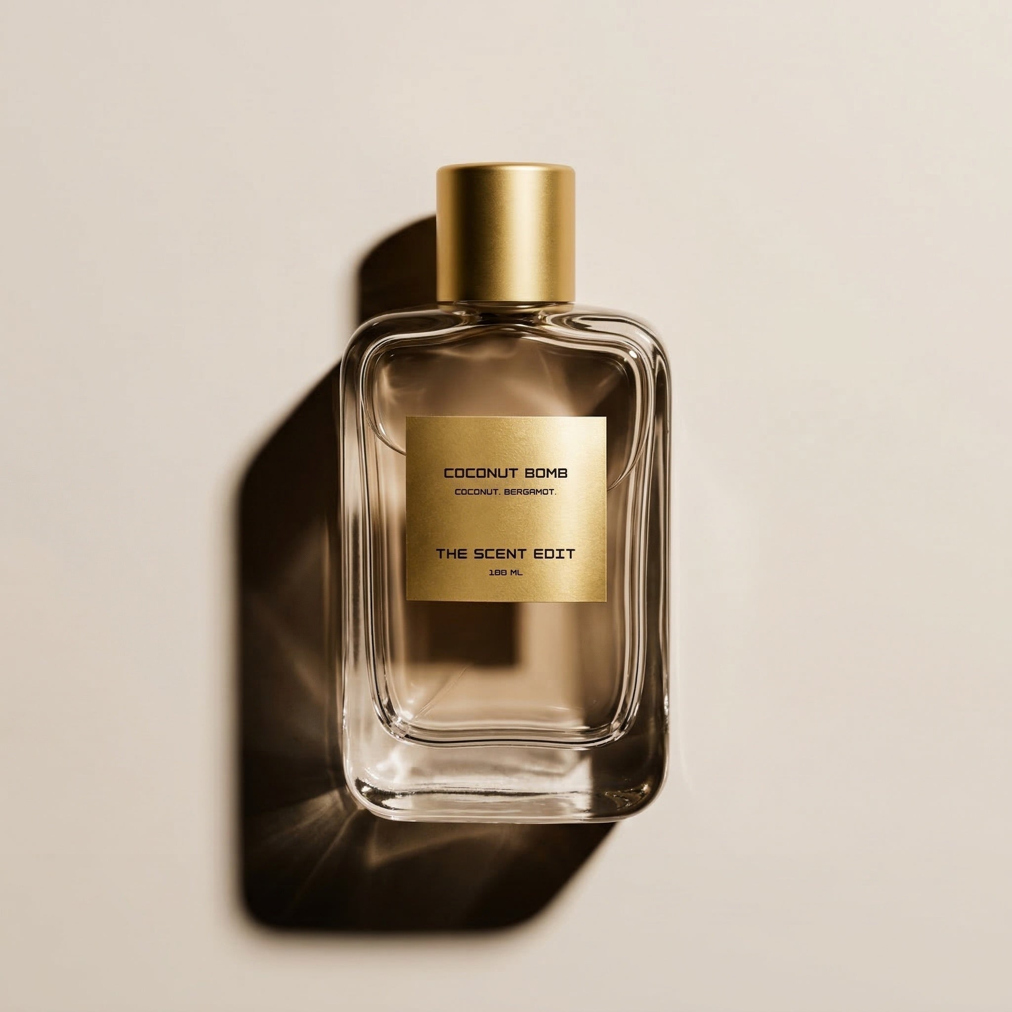 Custom white label home fragrance spray in clear glass bottle with gold cap and minimalist label